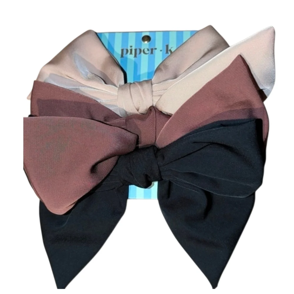 🤎▪️Piper K▪️set Of 4  Hair Bow Set - Black, Brown, Tan
